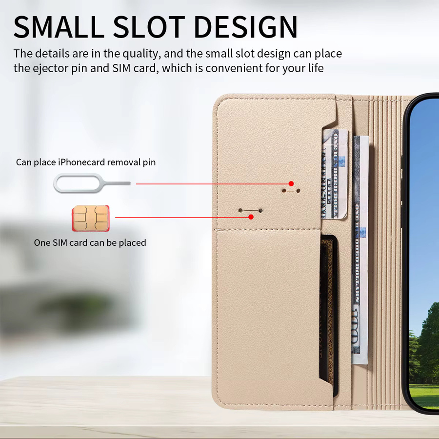 Beige TPU-Leder-Handyhülle im Brieftaschenstil für Apple iPhone Modelle als Anti-Drop Schutzhülle - Bild 6