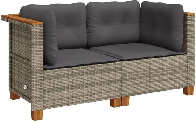 vidaXL Garten-Ecksofa Set aus Polyrattan in Grau mit Kissen, 2 Stück - Bild 1