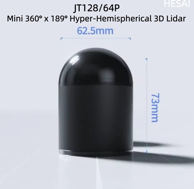 Hesai JT128/64P Hyper-Hemisphärischer 3D-Lidar in Schwarz mit 360° x 189° Sichtfeld - Bild 1