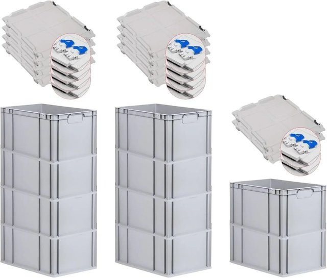PROREGAL Spar Set 10x Eurobox Nextgen Economy mit Scharnierdeckel und blauen Schiebeschnappverschlüssen, Farbe: Blau/Grau, H x B x T: 32 x 40 x 60 cm, 65 Liter - Bild 1
