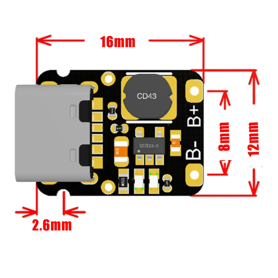 18650 Mini-Lithium-Batterie-Lademodul mit 5 V 1 A Boost-Ausgang und USB-C Anschluss in Schwarz - Bild 2