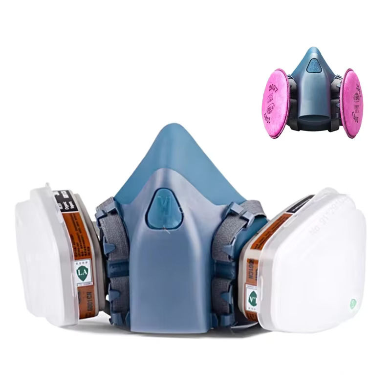 Industrielle Lackier-Spritz-Atemschutzmaske als Gasmaske und Sicherheits-Arbeitsfilter Staub-Gesichtsmaske in Blau/Mehrfarbig als Ersatz für MMM 7 - Bild 6