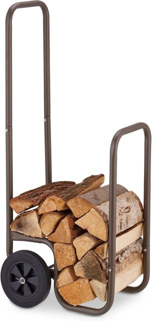Relaxdays Kaminholzwagen aus Stahl in Braun mit Gummireifen, B/T/H: 109,5 x 41 x 45 cm - Bild 1
