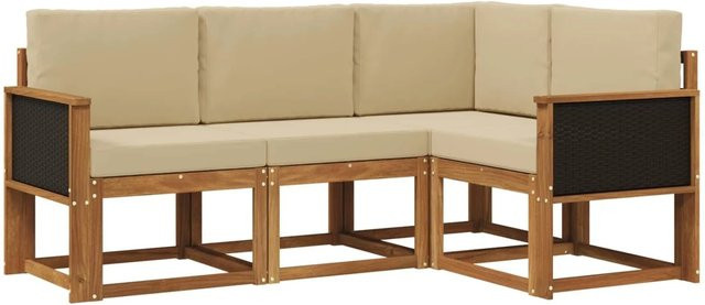 vidaXL Outdoor-Sofagarnitur in L-Form aus Massivholz-Akazie mit Kissen in Natur und Beige - Bild 1