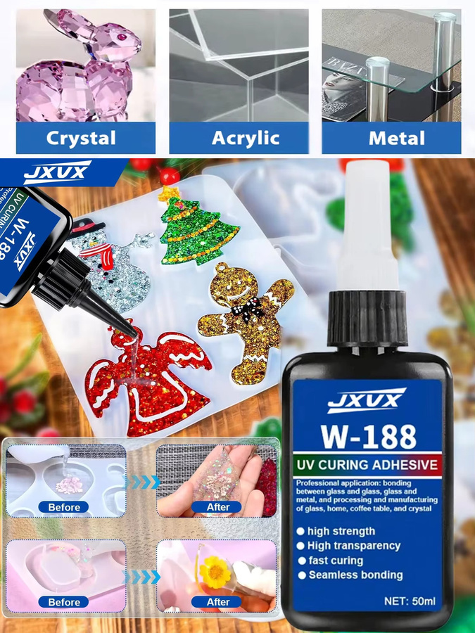W188 UV-Harzkleber hochfester transparenter Epoxy-Klebstoff für DIY-Bastelarbeiten an Metall, Glas und Kunststoff - Bild 6