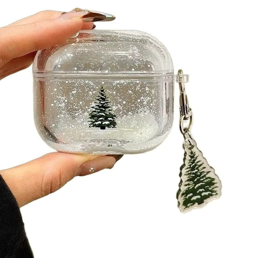 Transparente Kopfhörerhülle mit Schneeflocken-Design und fließendem Sand für Apple AirPods Pro 2 - Bild 2
