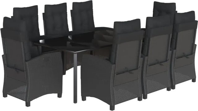 vidaXL 9-teilige Garten-Essgruppe aus Poly Rattan in Schwarz mit Kissen und Glastisch - Bild 1