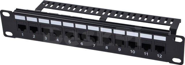 DeskPi Rackmate 12-Port CAT6 Keystone Patchpanel, 10 Zoll 1U Netzwerk-Patchpanel mit Kabelmanagement, Schwarz - Bild 1