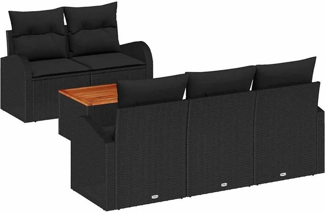vidaXL Garten-Sofa-Set 6-teilig Schwarz mit Polstern und Stauraumfunktion aus Polyrattan und pulverbeschichtetem Stahl - Bild 1