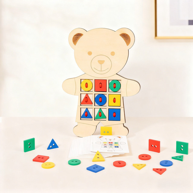 Montessori Kleiner Bär Geometrie Puzzle, Holz, Mehrfarbig - Bild 1