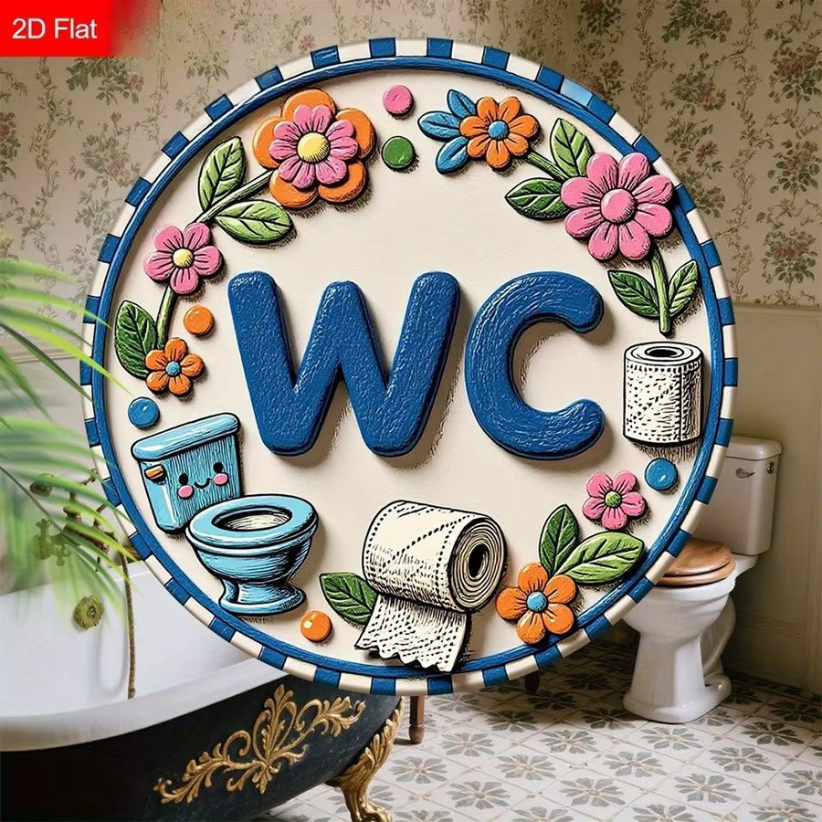 CIFBUY Vintage WC Schild aus Aluminium mit Blumenmuster in Mehrfarbig im Bauernhaus Stil zur Wandmontage - Bild 4