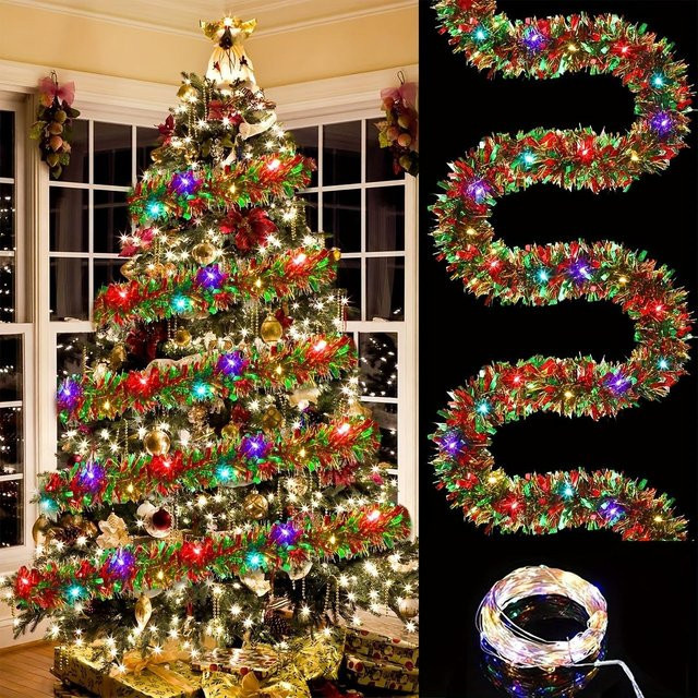 Lucky Black Cat Weihnachtsglitzergirlande in Bunt für festliche Dekorationen im Innen- und Außenbereich, Länge: 5 m - Bild 1
