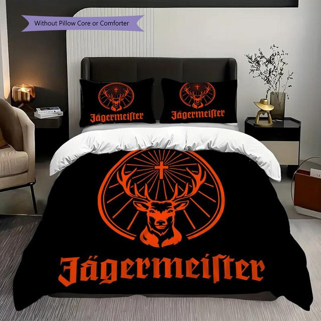 Jägermeister Symbol Stärke Erbe Dreiteiliges Bettwäsche-Set aus Polyester, Farbe: Schwarz, B/H: 240 x 220 cm - Bild 1