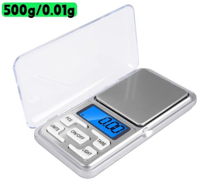 Oudun Mini-Digitalwaage Silber: Hochpräzise Elektronische Schmuckwaage mit Digitalanzeige und blauer Hintergrundbeleuchtung für Gold, Silber und Lebensmittel, 500g/0,01g - Bild 1