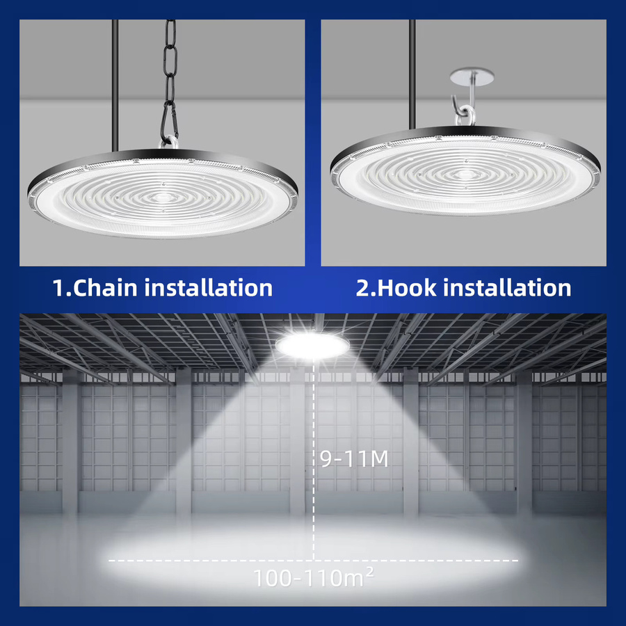 Energiesparende LED UFO Hallenleuchte IP66 Wasserdicht, 6500K Tageslicht Weiß, Industrielle Deckenlampe aus Aluminium für Lager, Werkstatt und Garage - Bild 7