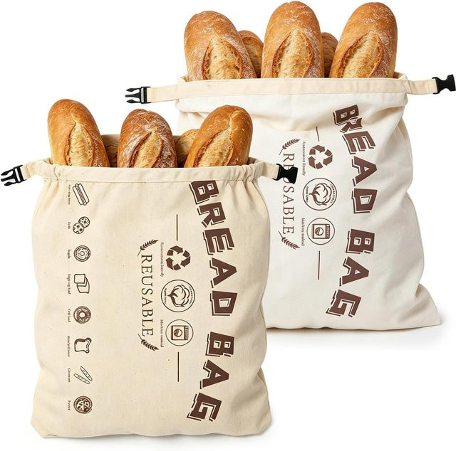 2er-Pack SHTZZCA Bienenwachs-Brottaschen aus Bio-Baumwolle, beige, B/H: 42 x 33 cm - Bild 1