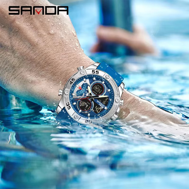 SANDA Digitaluhr, Chronograph, Herren, Schwarz, Silikon, 5 ATM - Bild 3