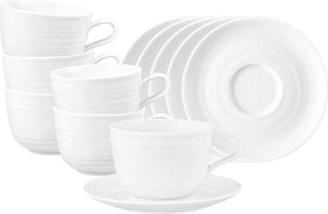 Seltmann Weiden Milchkaffeetassen mit Untertassen Terra Weiß, 6er Set, 400 ml - Bild 1