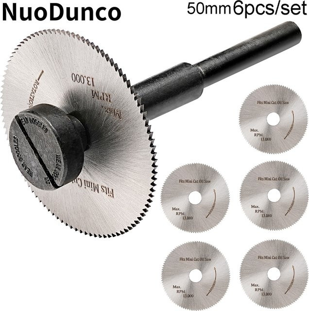 NuoDunco 6er-Set Mini Kreissägeblätter 50 mm für Bohrer und Tischsägen zum Schneiden von Holz, Metall und PVC, Farbe: Silber - Bild 1