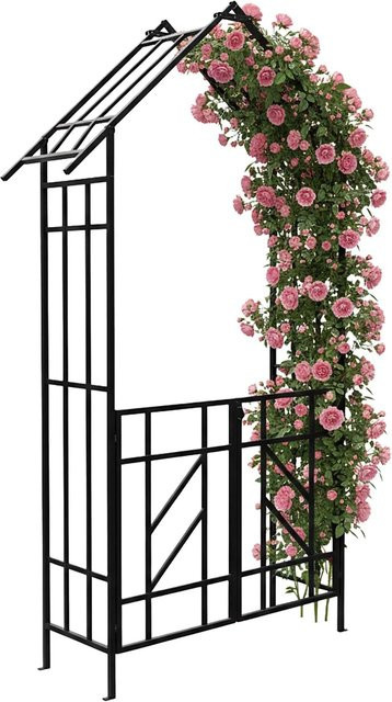Relaxdays Rosenbogen aus Eisen mit abschließbarem Doppeltor in Schwarz, Höhe: 247 cm, Breite: 148 cm, Tiefe: 43 cm - Bild 1