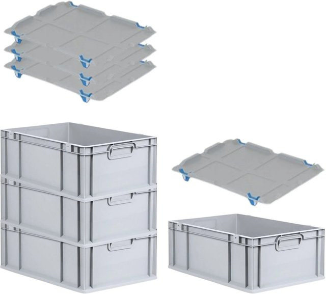 PROREGAL SuperSparSet 4x Eurobox NextGen Grip mit Auflagedeckel und blauen Schiebeschnappverschlüssen, Grau, H x B x T: 22 x 40 x 60 cm - Bild 1