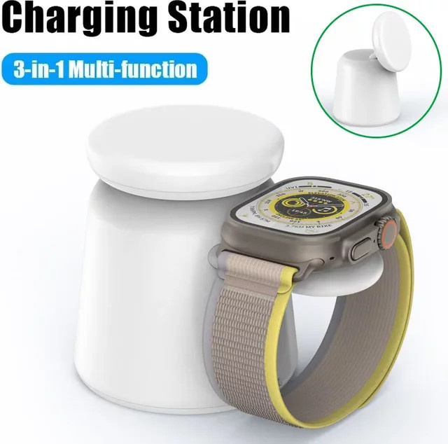 VIKEFON 3 in 1 Magnetische Kabellose Schnellladestation für MagSafe iPhone, AirPods und Apple Watch in Schwarz oder Weiß - Bild 1