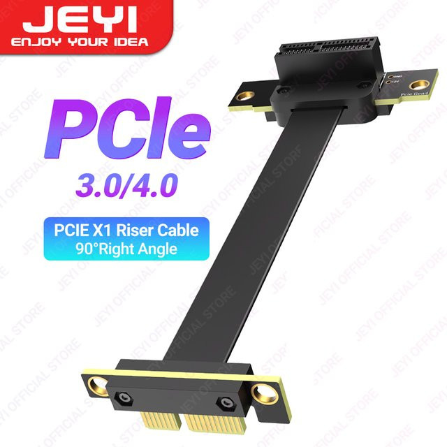 JEYI PCIe X1 Riser-Kabel in Schwarz, 90 Grad rechtwinkliges PCIe 4.0/3.0 Verlängerungskabel für WLAN-Karten, M.2-Adapter und USB-PCIe-Karten - Bild 1