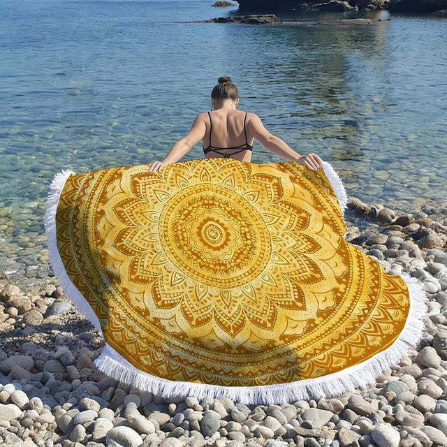 Rundes Strandtuch Blumen-Mandala von JMG Household Supplies, gelb, Mikrofaser, Durchmesser: 100 cm - Bild 1