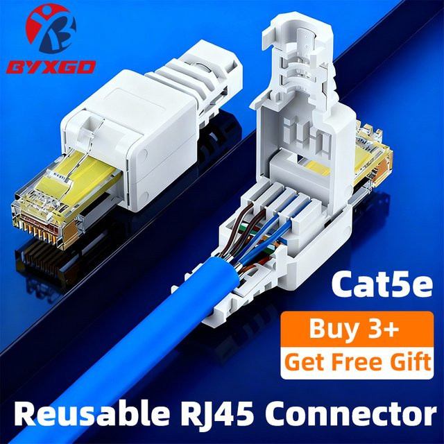 BYXGD Crimpfreier RJ45-Stecker Cat5e in Weiß, werkzeugloser und wiederverwendbarer Ethernet-Stecker für LAN-Verbindungen - Bild 1