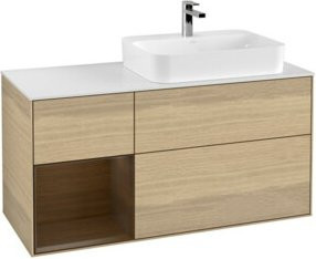 V&B Waschtischunterschrank Finion in Weiß mit Regal links in Eiche, B/T/H: 120 x 50,1 x 50,1 cm - Bild 1