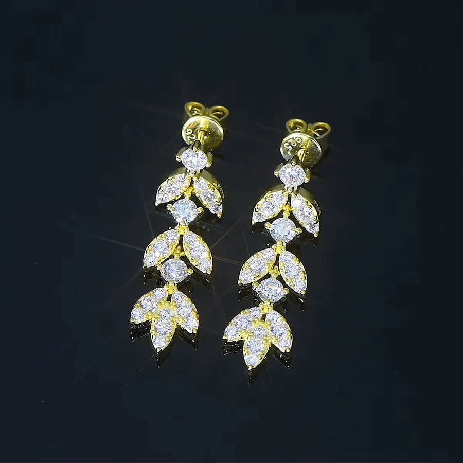 IOGOU Ohrringe, Blattform, Tropfen, Silber, Moissanite, Damen - Bild 1