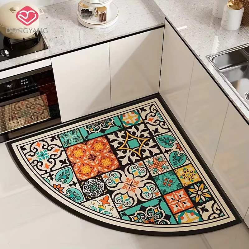 VIKAMA Bodenmatte im Boho-Design, halbkreisförmige fächerförmige Matte für Badezimmer und Küche, wasserabsorbierend und rutschfest, Multicolour, B: 70 cm, T: 70 cm - Bild 2