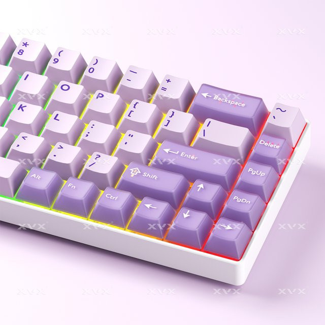XVX Tastenkappen Set für mechanische Tastaturen im Alice-Layout, 216 Tasten, Cherry Profile, Double Shot aus PBT und PC, Lila und Gelb, durchscheinend - Bild 1
