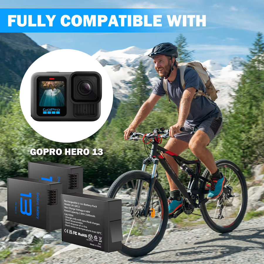 GoPro Hero 13 Akku-Set mit 2100mAh Li-Ion Akkupack, 3-Slot-Ladegerät und Aufbewahrungsbox in Schwarz - Bild 2