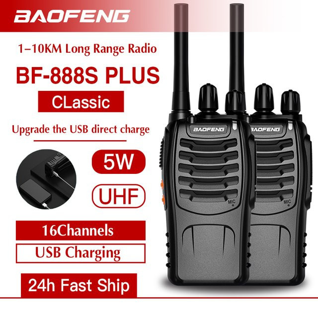 2er Set Baofeng BF-888S Plus Handfunkgeräte in Schwarz mit 3-5 km Reichweite und UHF 400-470 MHz - Bild 1