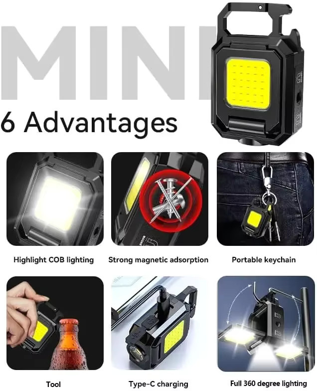 KDULIT LED Mini Schlüsselanhänger Licht mit XPE und COB, USB wiederaufladbare Taschenlampe in Schwarz für Outdoor, Camping und Notfälle - Bild 6