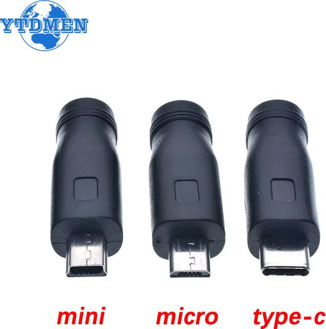 YTDMEN DC Weibliche Power Jack 5,5 x 2,1 mm zu Micro USB und USB-C Adapter Set in Schwarz - Bild 1