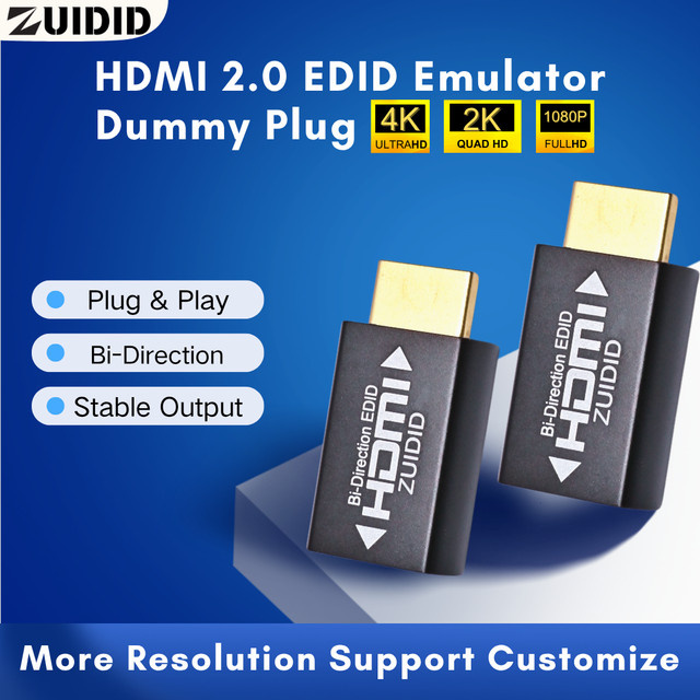 ZUIDID HDMI EDID Emulator Passthrough-Adapter Dummy-Stecker in Schwarz für Extender, KVM-Switch, AV-Receiver, Videosplitter und PS5 - Bild 1