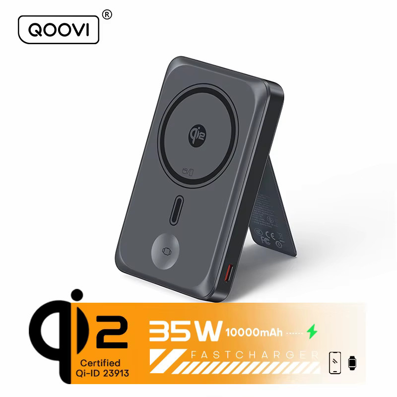 QOOVI Qi2 Magnetische Powerbank 10000mAh mit 35W Schnellladefunktion für MagSafe und iPhone, Tragbares Ladegerät in Schwarz oder Grau - Bild 6
