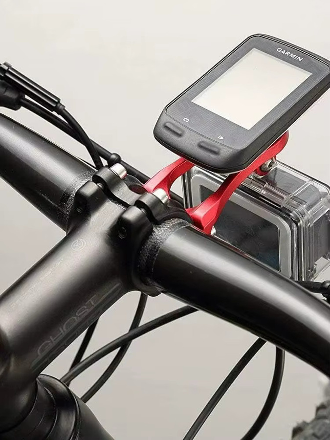 Fahrrad-Vorbauhalterung in Rot für Computer, GPS wie Garmin oder Bryton, GoPro Sportkamera, Taschenlampe und Herzfrequenzmesser für Rennrad und MTB - Bild 1
