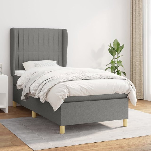 vidaXL Boxspringbett mit Matratze Hybrid-System aus Massivholz in Dunkelgrau, B/T/H: 90 x 200 x 118 cm - Bild 2