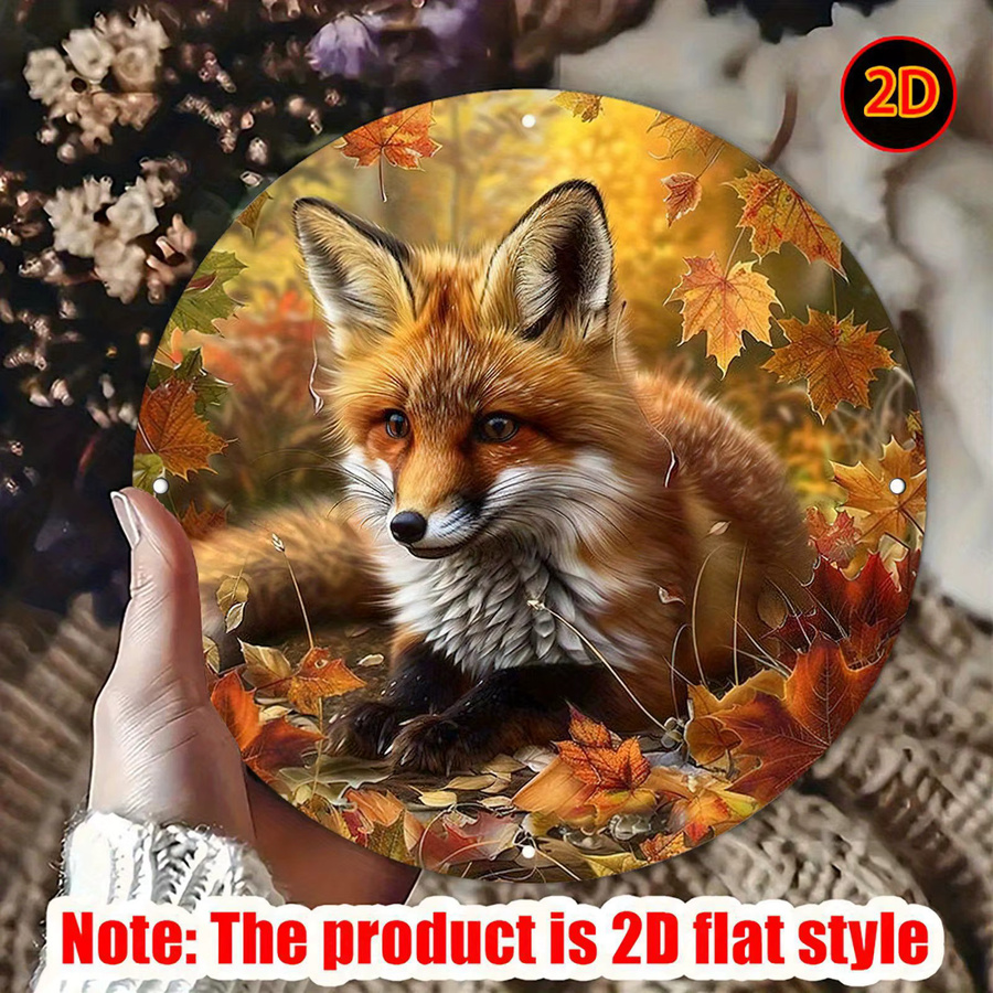 Potdemiel Rundes Metallschild Fuchs in Herbstlandschaft, Durchmesser: 20 cm, Mehrfarbig - Bild 4