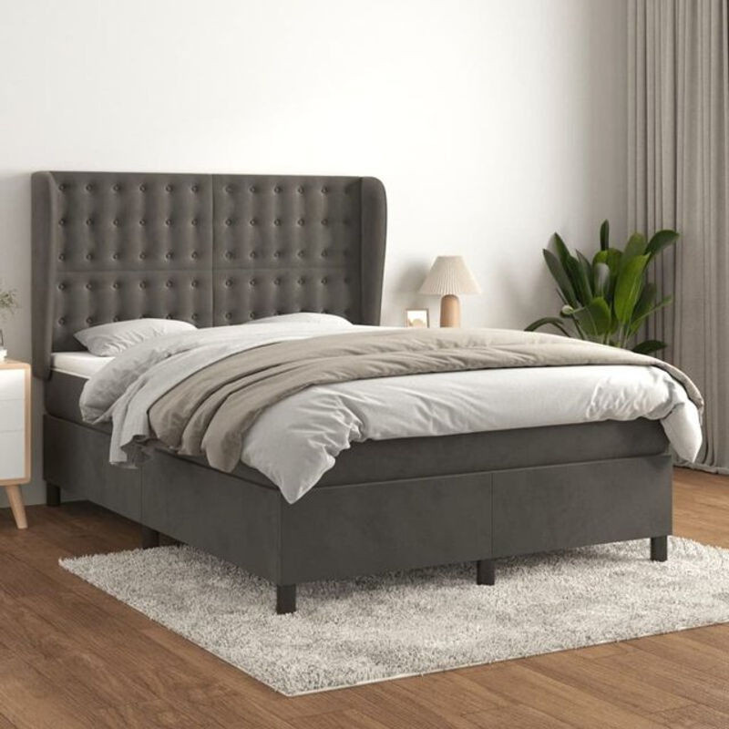 Vidaxl Boxspringbett mit Matratze aus Samt in Dunkelgrau, B/T/H: 140 x 200 cm - Bild 1