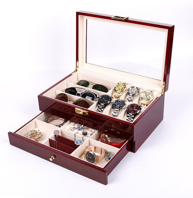 Uhrenaufbewahrungsbox mit Schublade, Glasvitrine, Unisex - Bild 1