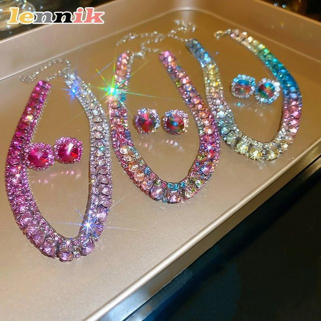 LENNIK Schmuck-Set, Halskette, Ohrringe, Diamant, Bunt, Damen - Bild 1