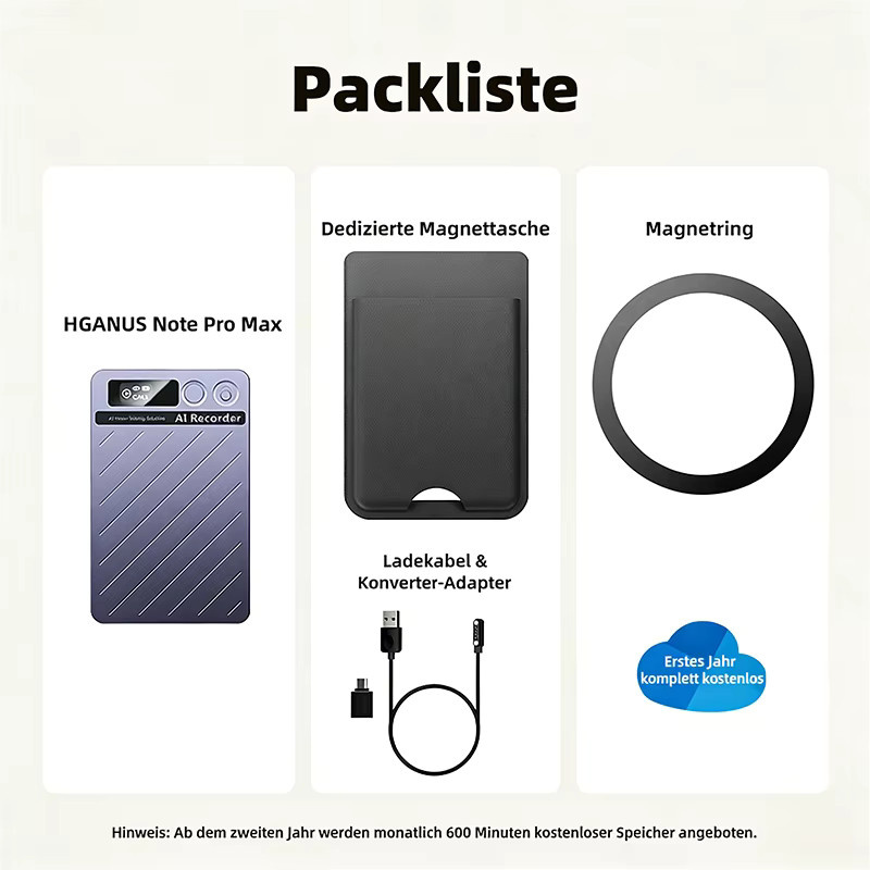 Hganus Tragbarer KI-Sprachrekorder in Blau mit 64 GB Speicher, App-Steuerung und KI-Transkription via ChatGPT-4 sowie Bluetooth 5.3 - Bild 7