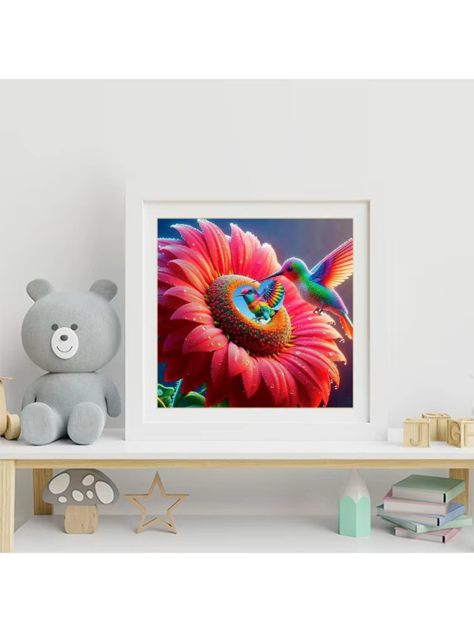 Evershine Diamantmalerei Vogel und Blumen als Mosaik-Stickerei-Set mit runden Steinen in Multicolour für die Tischdekoration - Bild 4