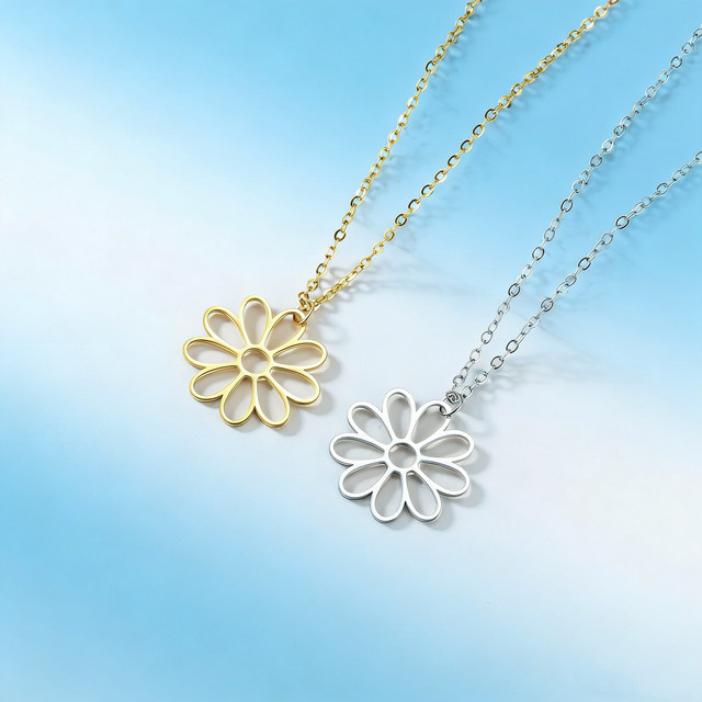 lemegeton Halskette, Gänseblümchen-Blumenanhänger, Edelstahl, Gold, Damen - Bild 1