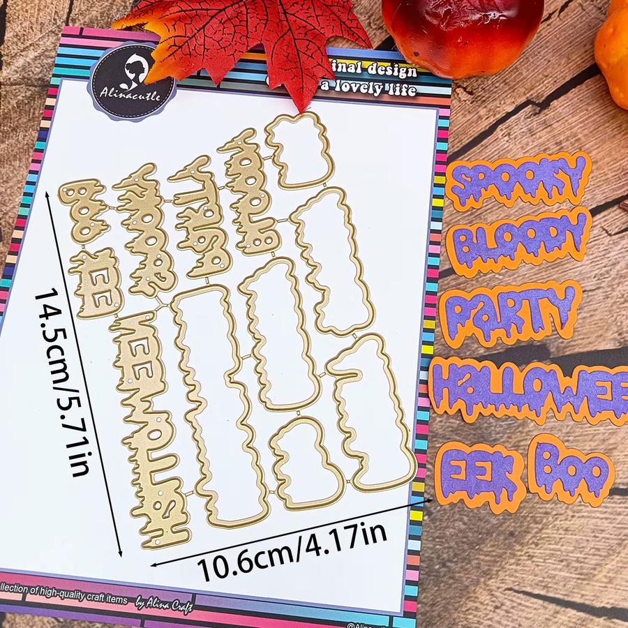 Alinacutle Halloween Buchstaben aus Metall in Gold für DIY Scrapbooking und Handarbeit - Bild 2