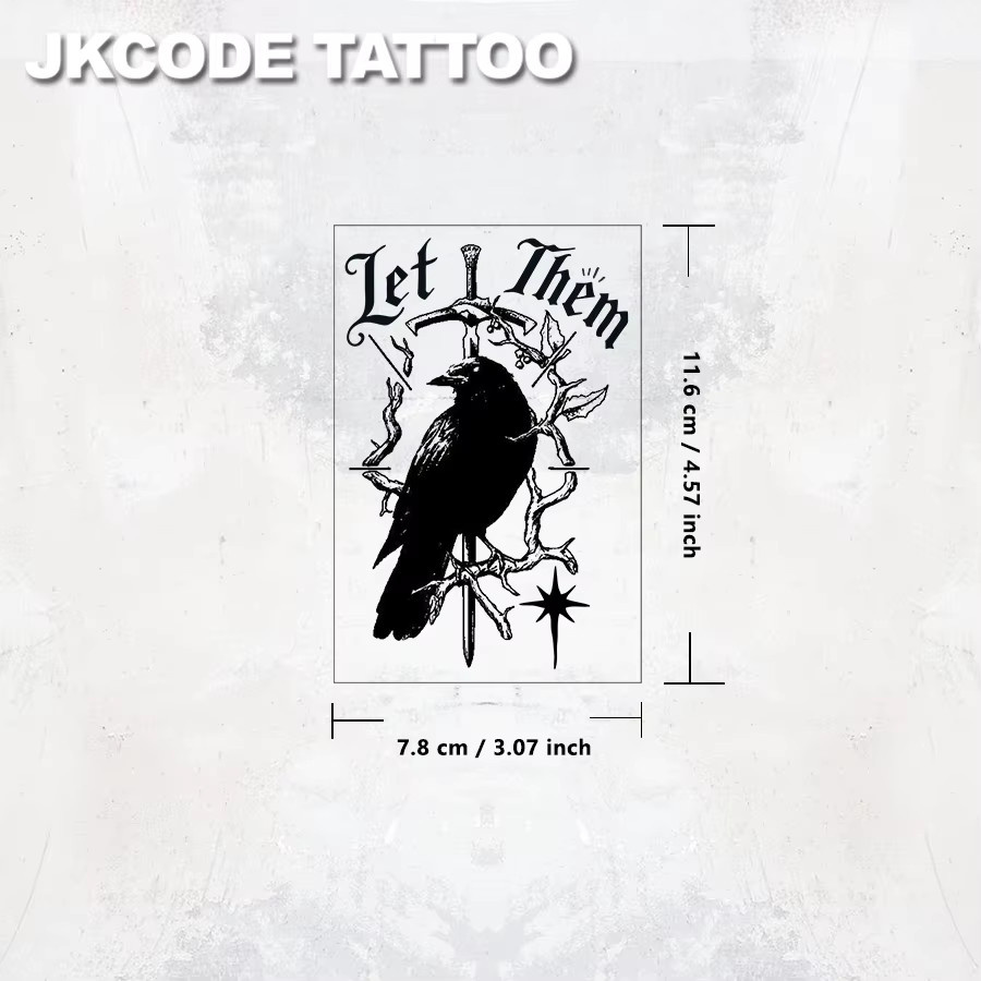JKCODE TATTOO Wasserfeste Semi-Permanente Tattoos, Krähen- & Dornenzweig-Muster, Herren - Bild 4